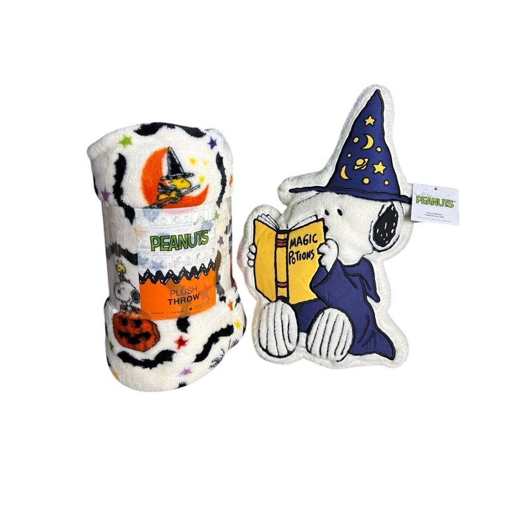 Peanuts Snoopy Halloween Throw Blanket Oversized & Wizard Plush Pillow GIFT NEW
